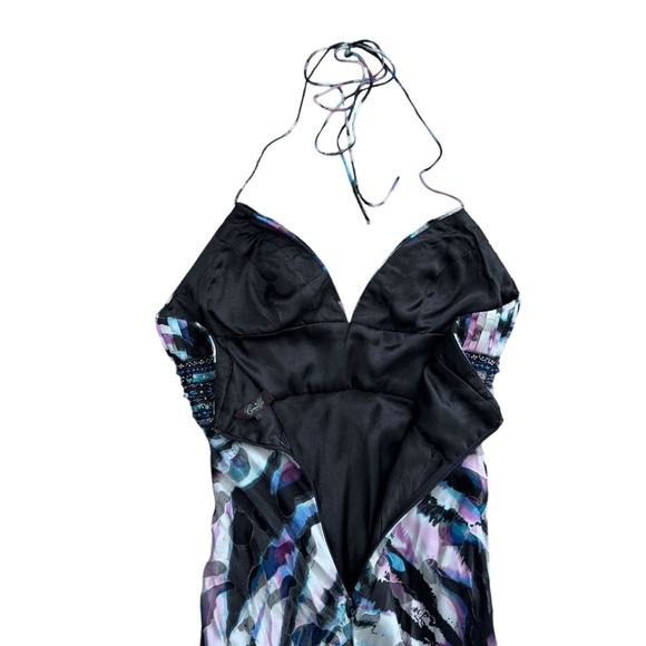Camille la Vie BLACK BLUE MULTI COLOR STRIPES BEADED PROM FORMAL GOWN DRESS 4 - Picture 14 of 15